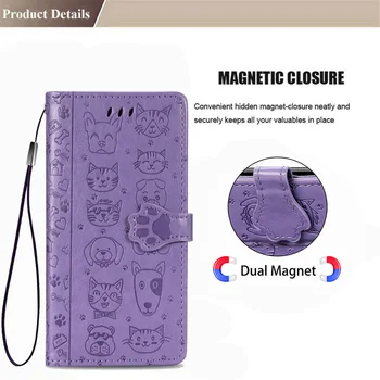 Flip Usnjena torbica za iPhone SE 2020 12 XR Pro XS Max 7 8 Plus 6S Primerih Cat & Dog Reliefni Torbica Vrečke Kritje za iPhone SE 2020
