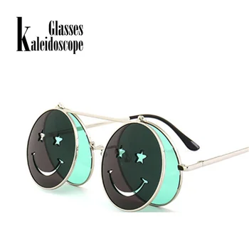 Kaleidoscope Očala Steampunk Sončna Očala Moški Ženske Kovinski Očala Krog Smeška Design Retro Steam Punk Elektronske Sončna Očala