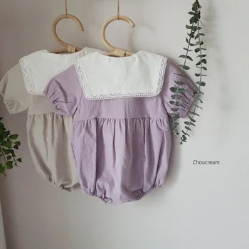 Newborn Baby Dekleta Čipke Ovratnik Princesa Bodysuits Korejskem Slogu Dojenčke Oblačila Puff Rokav Toddlers Otroci Srčkan Jumpsuits