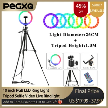 10 inch RGB LED Obroč Svetlobe S Stojalom Selfie Barvite Fotografije Luči za Studio Vlogging YouTube Kratek Video v Živo Ringlight