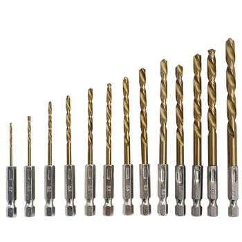 13pcs Twist Drill Bit Set 1/4 Hex Kolenom HSS Titanium obložene Električni Izvijač Bit Za Les/Glue/Aluminija/Tanko Železa 1.5-6,5 mm
