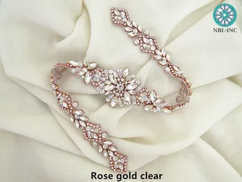(1PC) Poroko pasu srebro nosorogovo applique rose zlata poročna kristalno beaded aplicirano železa na za poročne obleke WDD0919