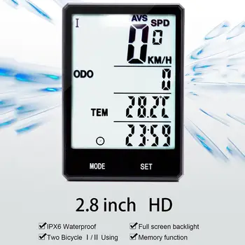2.8 Inch Bike Brezžična Štoparica Odemeter Multi-funkcijski Digitalni merilnik Hitrosti, Srčnega utripa Ukrep Računalnik