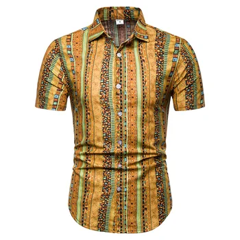 2019 Etnične slog tiskanja velikost priložnostne slim moških kratka sleeved majico Summer beach slog M-5XL Moških priložnostne znamke majica