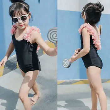 2020 Dojenčkov, Otrok, Otroci trak kopalke Baby Dekleta 3D Cvetlični Kopalke črno belo Plažo Kopalke, Backless Enega Kosa Obleko