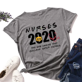 2020 medicinske Sestre Pismo Natisnjeno Ženske T-shirt Bombaža, Kratek Rokav Plus Velikost S-5XL Ženske T shirt Poletnih O-Neck Zgornji del Tees