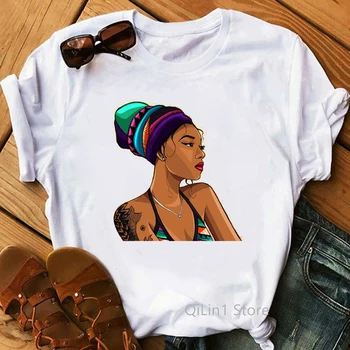 2020 Melanin Poppin Tee Shirt Femme T-majice sem Močno Melanin Kraljica t shirt Afriško Črno Dekle Zgodovina Mesec Ženska T-shirt majica
