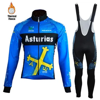 2020 modra Asturije Kolesarjenje Jakno Obleko Moških Pozimi Toplo Runo Kolo Jersey Ciclyng hlače z Oprsnikom Nastavite Trajes campera chaqueta ciclismo