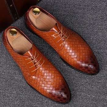 2021 Formalno Usnjeni Čevlji Moški Obleka Podjetje Obutev Moški Geometrijski Red Oxfords Stranko Poroko Casual Moški Stanovanj Chaussure Homme88