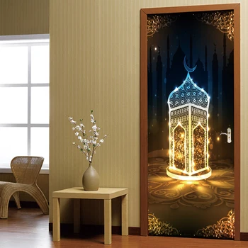 77*200cm Bleščeče Muslimanskih Svetilnik v Noč Olje Paintting Stenske Nalepke Ozadje Vrata Nalepke Doma Dekor