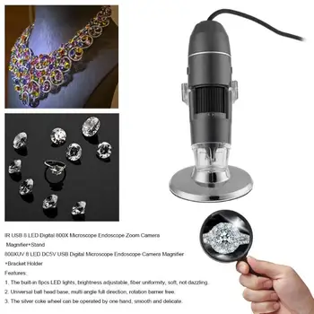 8 LED 800X USB Digitalni Mikroskop Endoskop Zoom Fotoaparat Lupo Z Nosilcem Držalo za Nakit, Kovancev, Starin Pregled Nova