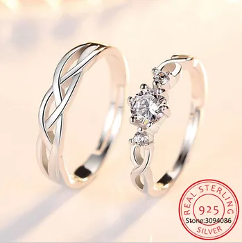 925 sterling srebro nove nakit modni par prstan posla obletnico poroke darilo ženska človek kubičnih cirkonij odprt obroč