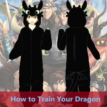 Anime, Kako Train Your Dragon brez zob Cosplay Kostume Otroci Odrasli Flanela Pižamo Unisex Toplo Zimo Sleepwear Jumpsuit Obleko