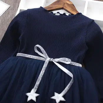 Baby Dekleta Sequins Star Obleka s Pasom Dolg Rokav Stranka Maturantski Otroci Obleke Za Dekle Obleke Pomlad Jesen Priložnostne Šolo Obrabe
