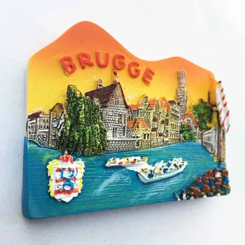 Belgijski turistično mesto Bruges tridimenzionalno pokrajino, trgovina s spominki, magnetne nalepke, nalepke hladilnik