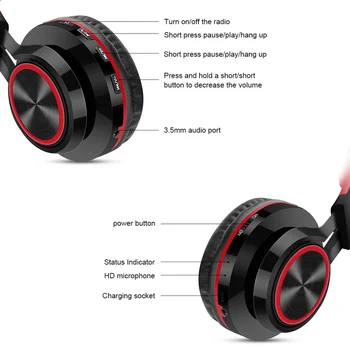 Brezžične Slušalke Bluetooth Podpira TF Kartice FM Zložljive Slušalke Slušalke Nastavljiv Slušalke Z Mikrofonom Za mobilni telefon