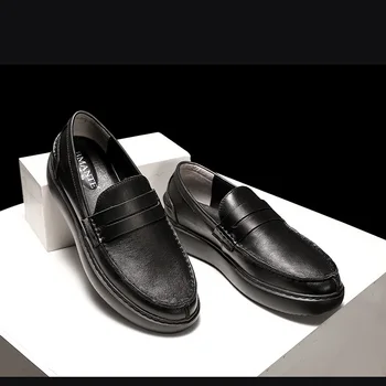 Britanski modni priložnostne čevlji moški mehko debelo dno oblikovalec čevlji za moške, visoke kakovosti mens loafers Pravega Usnja jesen zima
