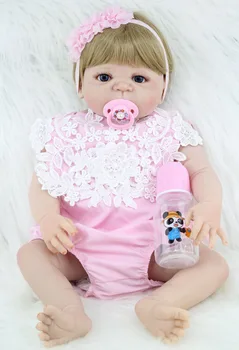 BZDOLL 55 cm Polni Silikona Telo Rodi Deklica, Baby Doll Igrača Veren Novorojenčka Princesa Malčki Punčko Z Prašiča Plišastih Igrač Kopanje T