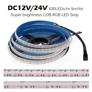 DC12V 24V RGB COB LED Trak 630LEDs/m Visoko Gostoto Super Svetla RA90 COB Fleksibilni RGB LED Luči 5m/veliko