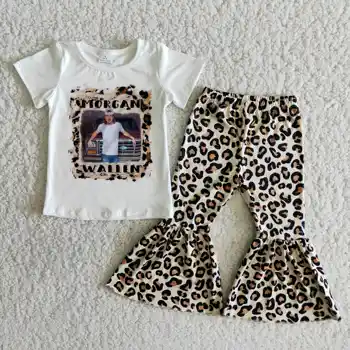 Debelo Dekleta Leopard Zvonovi Hlače Otroci Obleke Priljubljena Pevka Star Print Majica Kratek Rokav Pomlad Nov Slog