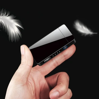 Električni Dvojni Lok Lažji USB Windproof Brezplamensko Plazme, Vžigalniki, Kajenje Cigaret Z LED Power Prikaz Moških Pripomoček Darila