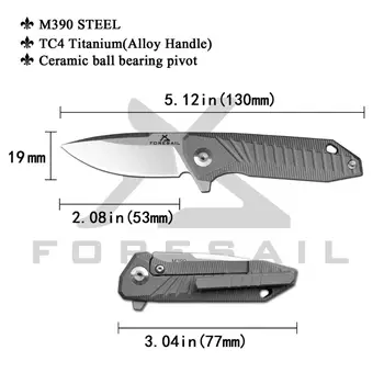 FORESAIL M390 v Prahu Jekla, Zložljiv Nož taktično prenosni TC4 titana rezalnik mini žep pripomoček noži reševanje EOS orodja