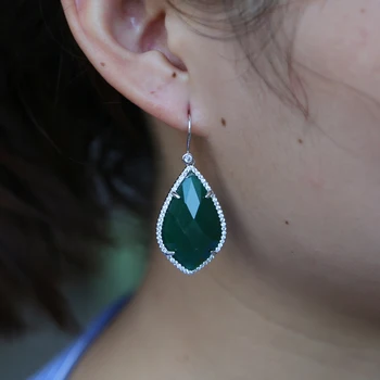 Geometrijske veliki Zeleni kamen, bingljati spusti uhan za ženske luksuzni Gem evropske ženske modni uho žice kamen uhani