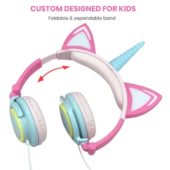JINSERTA Zložljive Utripa Unicorns Otroci Gaming Slušalke Slušalke Slušalke Z LED Luči Uho Stroki, Za PC Računalnik, Mobilni Telefon