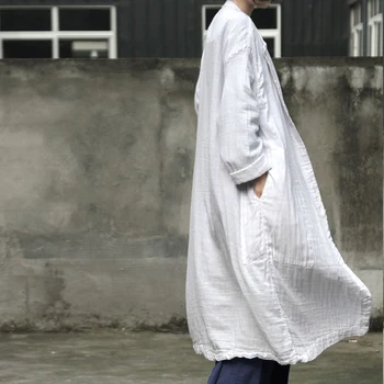 Johnature Ženske White Coat Jarek 2020 Pomlad Novo Dolg Rokav Plus Velikost Ženske Obleke Bombaža Žepi Gumb Letnik Jarek Plašč