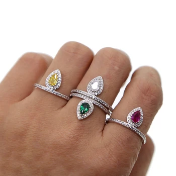 Kaplja cz zaročni prstan za ženske, modni nakit rdeča zelena rumena bela srebrna barva moda prst obroči