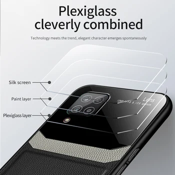 KEYSION Moda Primeru Telefon za Samsung A42 5G Usnje Ogledalo Kaljeno Steklo Shockproof Telefon Zadnji Pokrovček za Samsung Galaxy A12