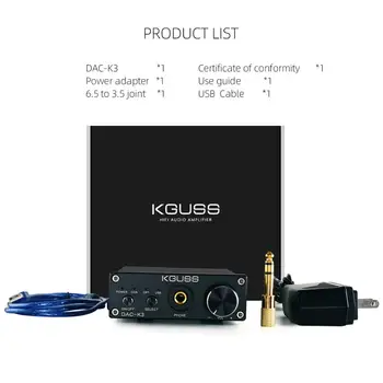 KGUSS DAC-K3 Slušalke DAC AMP Stereo 2.0 Kanala w/ PC-USB Optični Koaksialni Vhod & RCA Output 6,35 mm za Slušalke, DC 12V, ZDA/EU
