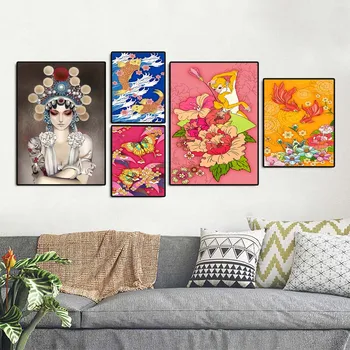 Kitajski slog Platna Slike Nordijska Skandinavskih Urad Wall Art Plakat Sliko za Dnevni Sobi Doma Dekor cvet