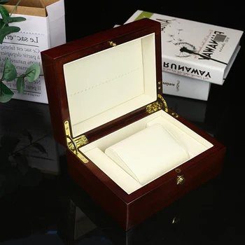 Klasično Leseno Watch Polje Primeru Gift Box za 1 ročno uro PU Usnje Blazine