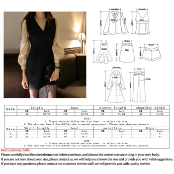 Korejski Šifon Dolg Rokav Shirt Obleko Obleko Ženska Preprosto Visoko Pasu Trdno Slim Obleko Obleko Dame Svoboden Mini Obleke ženska Obleka