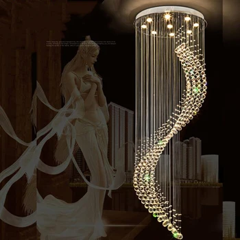 Kristalno Moderen Lestenec Eno Spiralo Lestev LED Lestenci Za Foyer Jedilnico, Restavracijo, lučka Stopnice svetlobe