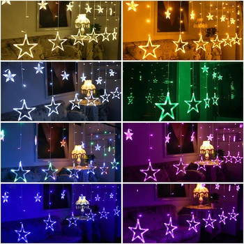 LED Star Zavese Niz Svetlobe, 12 Zvezd 138 Led Ledenica DIY Razsvetljava za svate Ozadje Vrt na Prostem Z Repom Plug D30