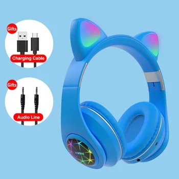 Luštna Mačka Bluetooth Slušalke Z Mikrofonom Pisane LED Cosque Dekleta Glasbe Cascos Za Huawei Xiaomi iPhoneChildren Otroci Darila
