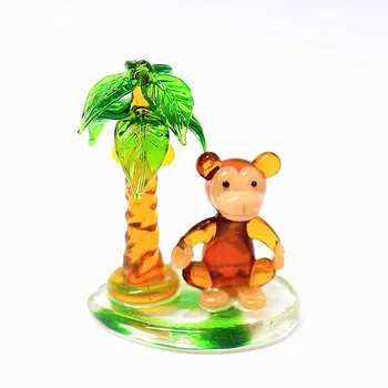 Miniaturni Stekla Opica Umetnosti Figur s Kokosovo Drevo Ornament Cute Darila za Otroke Hawaiian Slog Doma Namizni Dekor Dodatki