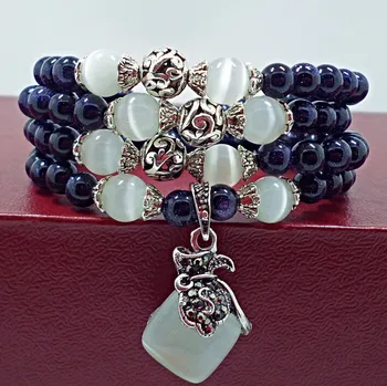 Modri pesek kamen kroglice zapestnice za ženske opal kroglice nakit zapestnica z vijolično obesek vintage nakit 0706