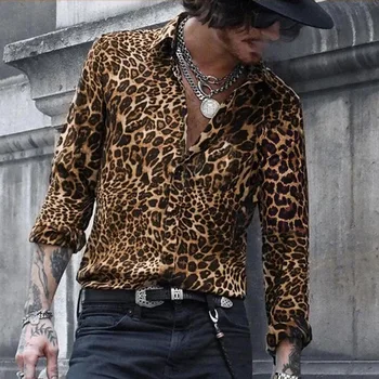 Moške Leopard Tiskanja Long Sleeve Majica Priložnostne Visoke Kakovosti Dolgimi Rokavi Moški blagovne Znamke Oblačil Poslovne Srajce