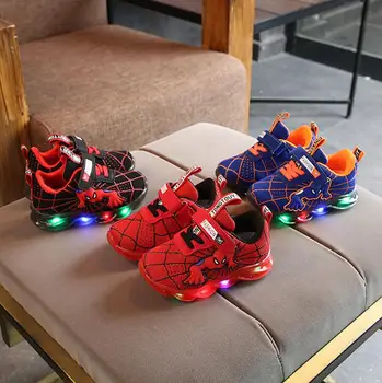 Nova LED Svetlobna Spiderman Otroci Čevlji Fantje Dekleta Svetlobe Otrok Svetlobna Superge Otroške Očesa Šport Fant Dekle Svetlobe Čevlji