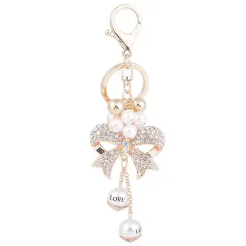 Nova moda ustvarjalne kristalno lok keychain ljubezen pearl avto ključ obroč ženska torba obesek pribor čar nakit darilo ključnih verige