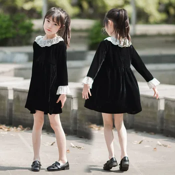 Novo Otroci Obleke za Dekleta 2020 Jeseni in Pozimi Otrok Čipke Obleko Baby Princesa Obleko Dekle korejski Žamet Stranka Obleke,#5422
