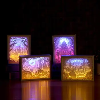 Noč čarovnic, Božič 3D Papir Carving Svetlobe LED Nočna Lučka Postelji Desk namizne Svetilke Vklesan CreativeGifts Otroci Spalnica Doma Dekor