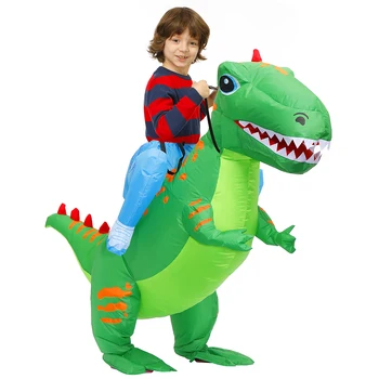 Odraslih Otrok, ki se Vozi na Zelen Dinozaver Napihljivi Kostum za noč Čarovnic Cosplay Stranka Kostume Božič Staršev Otrok Uspešnosti Obleko