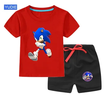 Otroci, Oblačila, Obleke Poletje 2020 T-Shirt+Kratke Hlače Tollder Baby Set Fantje Priložnostne Otroci Oblačila Sonic Majica Cool Top Moda