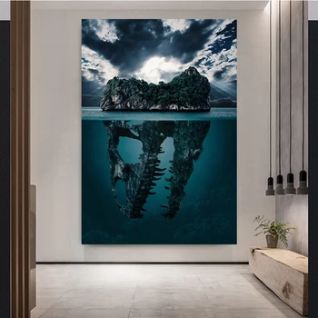 Platno Plakat HD Okostje Gora v Morju Krajinske Slike Hoom Dekor steno dnevne sobe Svetlobno razkošje Sodobne umetnosti slikarstva