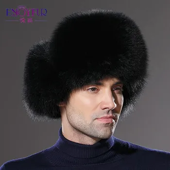 Pozimi nov prihod pravega krzna klobuk za moške pravega usnja skp naravnih lisica krzno klobuk za moške zaščito za ušesa, vroče prodaje