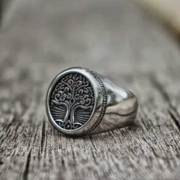 Preprost Drevo Življenja Pečatni Prstan iz Nerjavečega Jekla 316L Klasičen Moški Viking Amulet Obroči Nordijska Yggdrasil Nakit